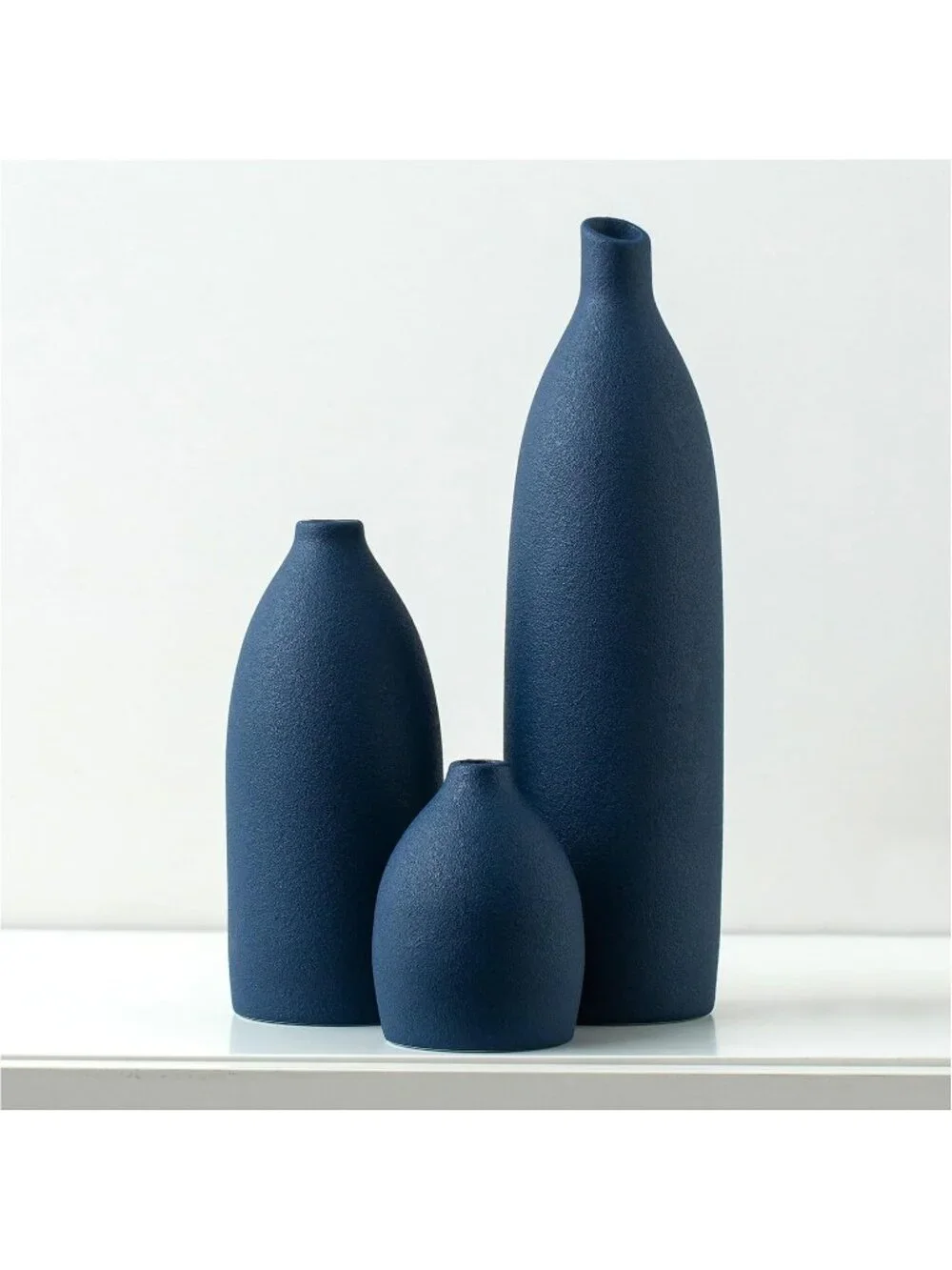 Matte Blue Vase Set Coastal Island Living Room Office Table Fireplace Shelf Deco